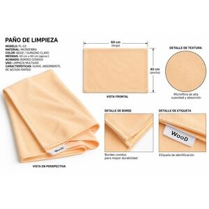 WooD Microfiber Cleaning Cloth PL-03 Peach Beige Multipurpose Towel 40x60cm